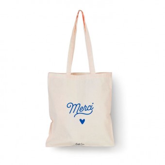 Tote bag Merci, coeur bleu,...