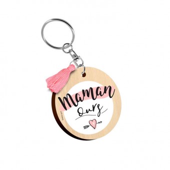 Mummy bear wooden Key Chain