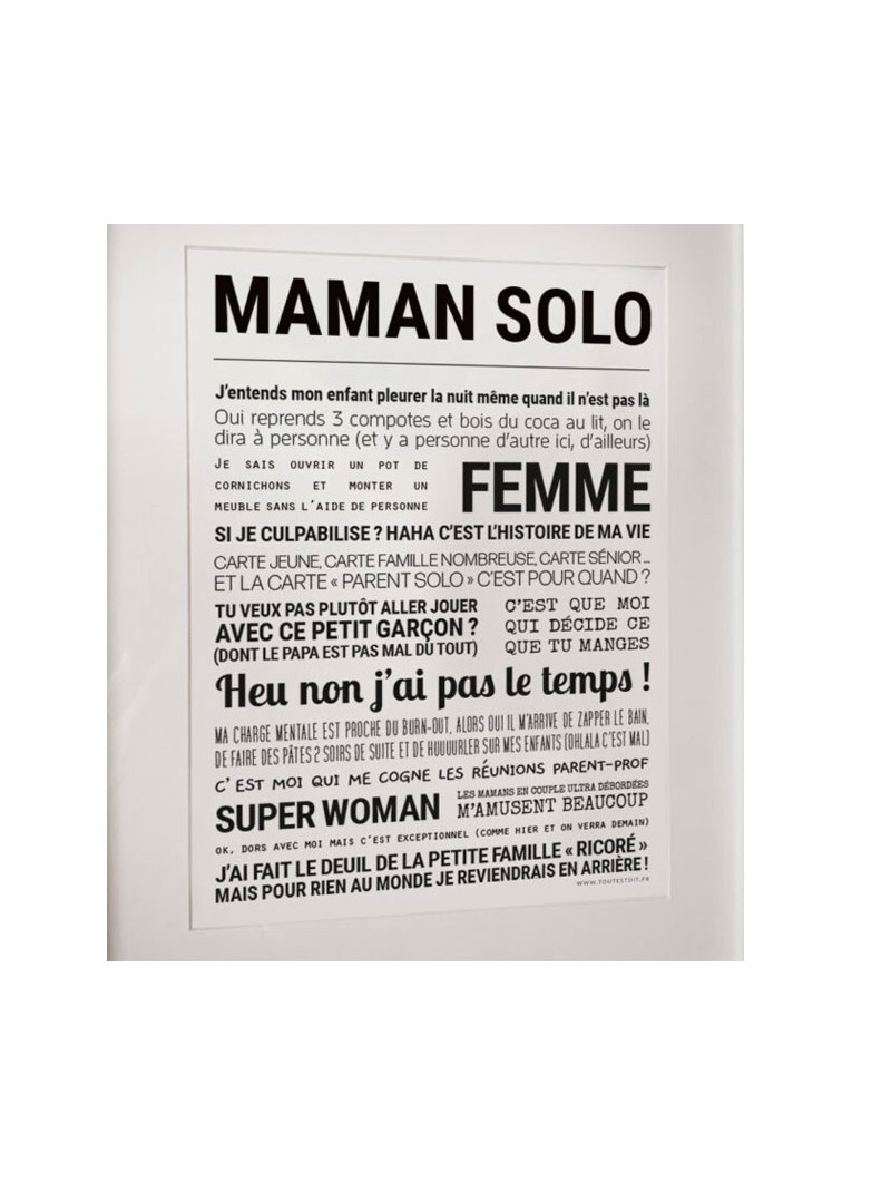 Affiche Maman solo, super cadeau pour une maman seule