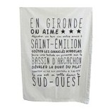 Sophie Janière cotton towels and tea towels made in France, illustrated and decorated with chauvinistic texts about French regions, especially the south-west